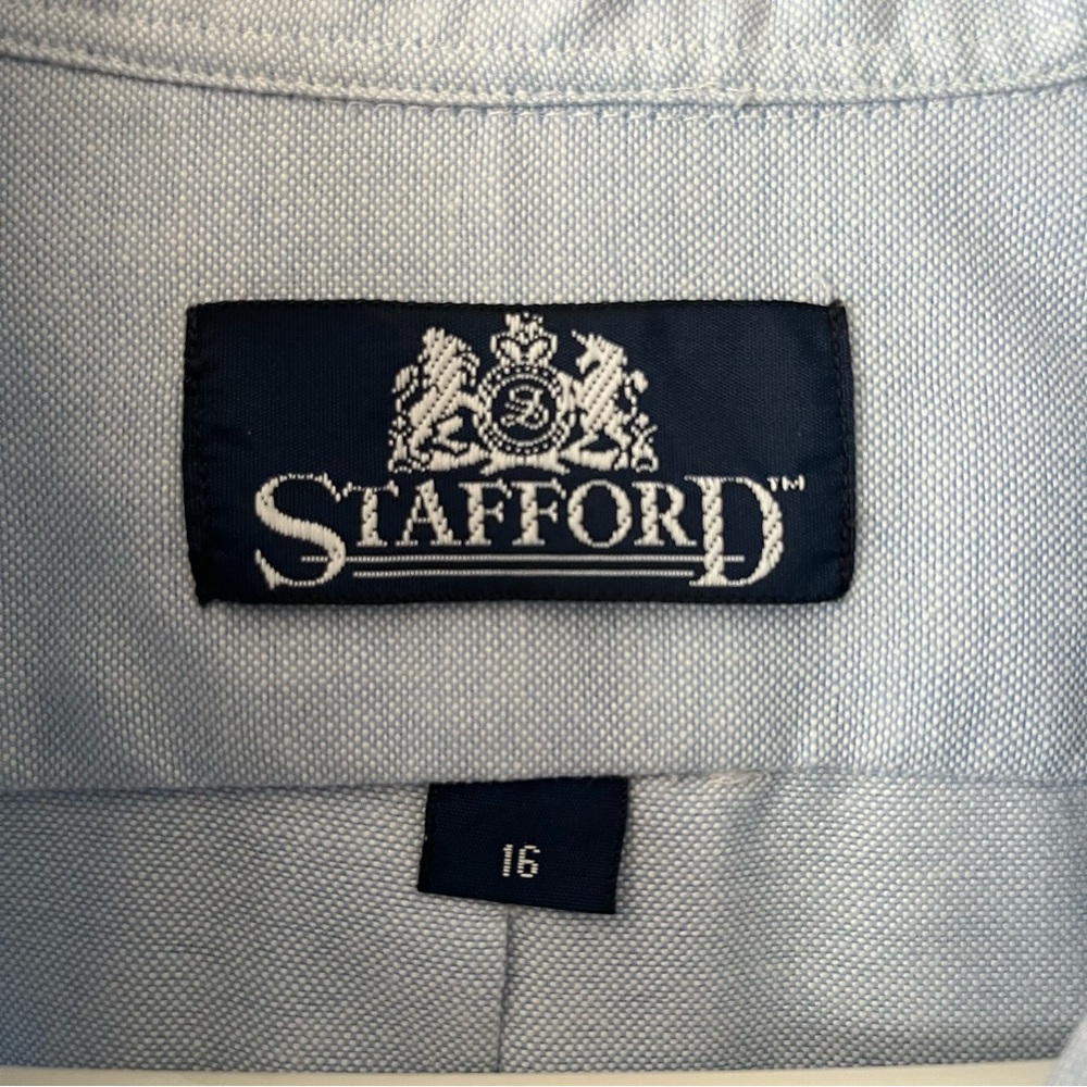 Stafford Short Sleeve Light Blue Shirt Men’s Size 16 - Picture 5 of 6
